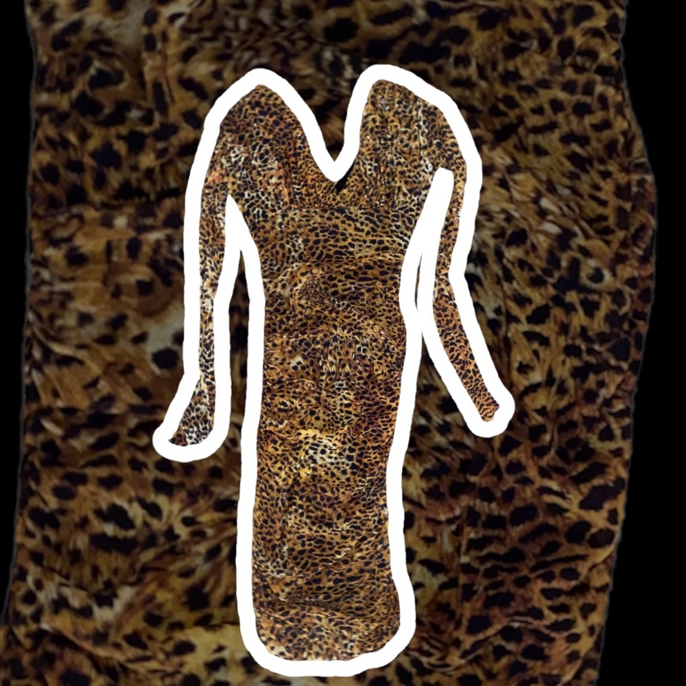 FUZZI Jean Paul Gaultier Dress Long Sleeve Ruched Animal Print XL